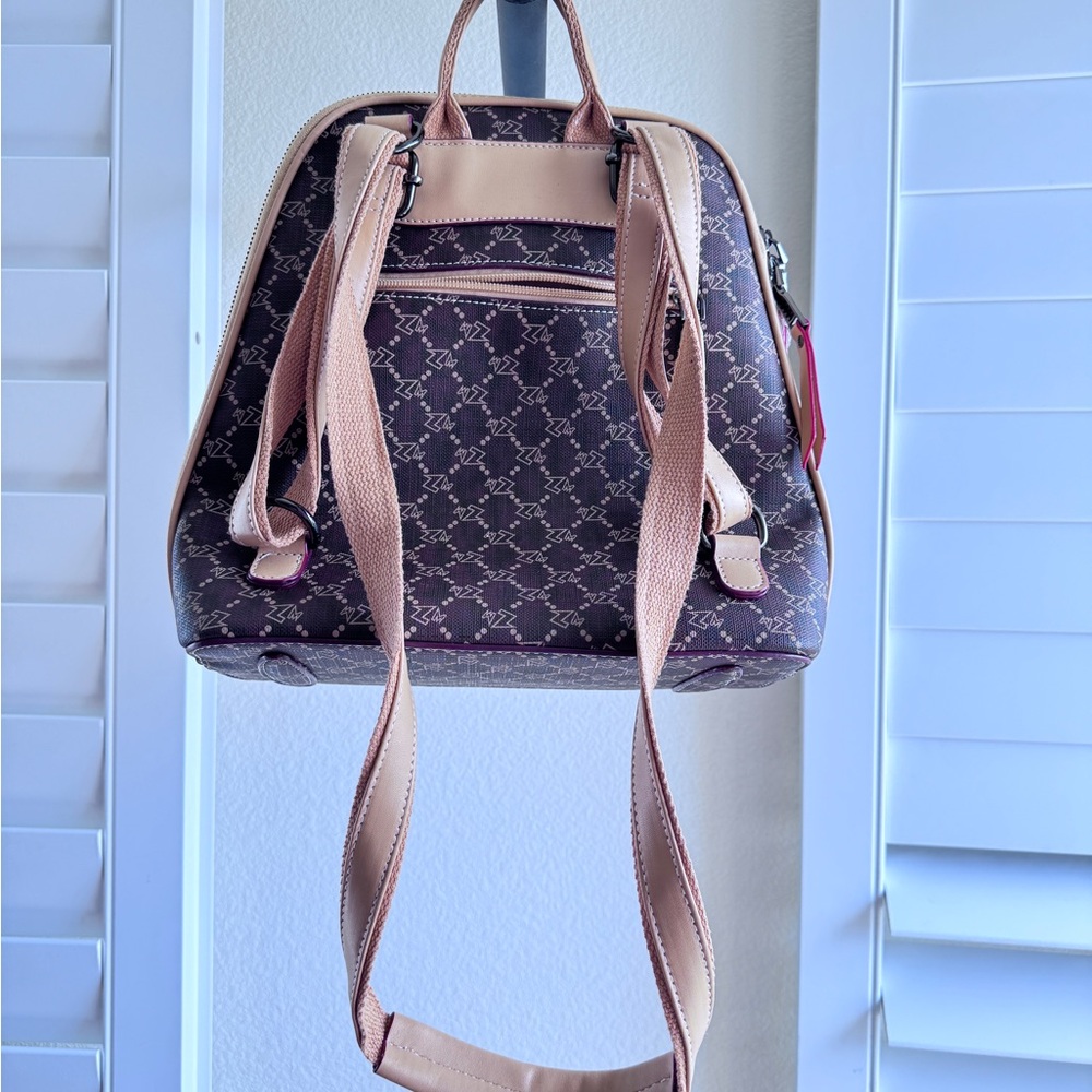 Brown Backpack With Geometric Pattern And Leather… - image 6